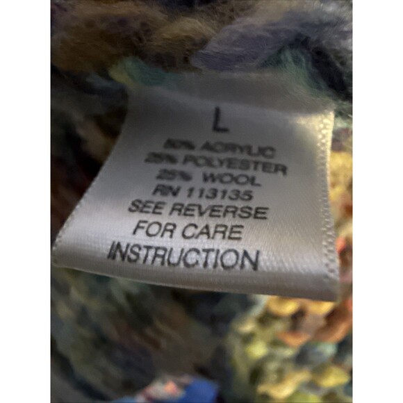 Leo & Nicole Chunky Cardigan Multi-Color Wool Blend 3/4 Bell Sleeve Size Lg - Picture 7 of 7